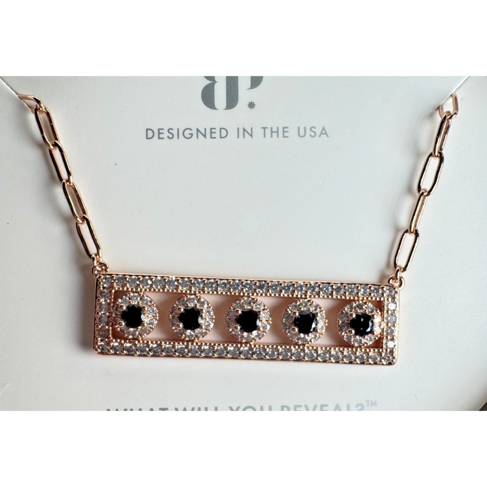Bomb Party Necklace - NK17959 "Five Free Spirits" Black Onyx CZ On Rose Gold